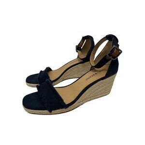 Lucky Brand Navy Blue Canvas Espadrille 3 Inch Wedge Sandals Size 9